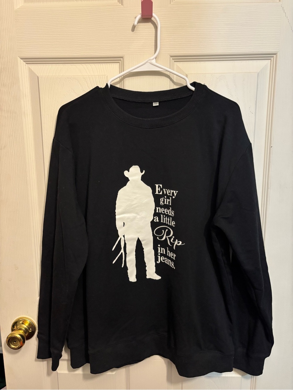 Black Graphic Crewneck Sweatshirt with White Cowboy Silhouette 2X